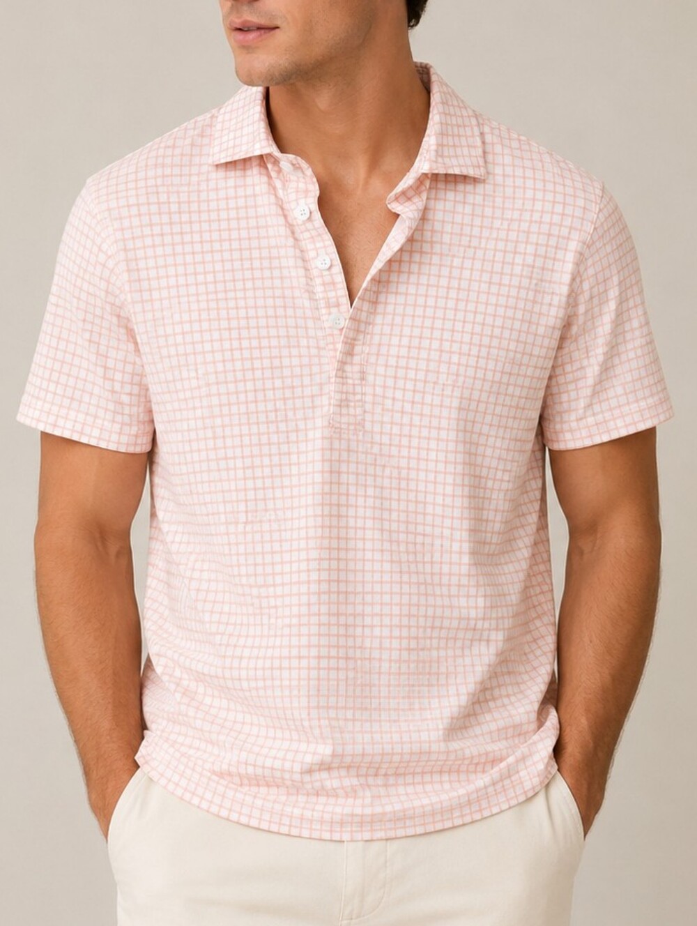 Collars & Co Polo Shirt Mens Small Orange White Grid Check Dress Collar Golf